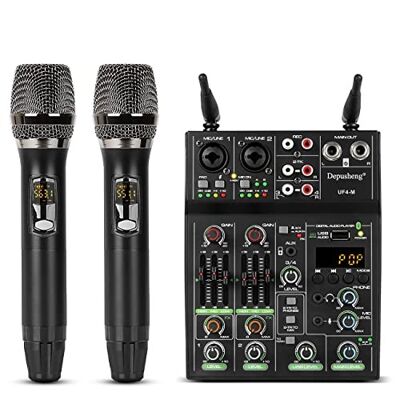 UF4-M Studio Audio Sound Mixer Board - 4 Channel Bluetooth Compatible Professional Portable Digital DJ Mixing Console with Wireless Microphone - Mixing Boards For Studio Recording