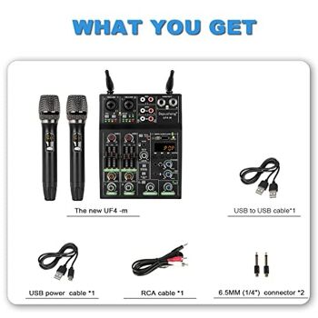 UF4-M Studio Audio Sound Mixer Board - Console de mixage DJ numérique portable professionnelle compatible Bluetooth 4 canaux avec microphone sans fil - Tables de mixage pour l'enregistrement en studio 2