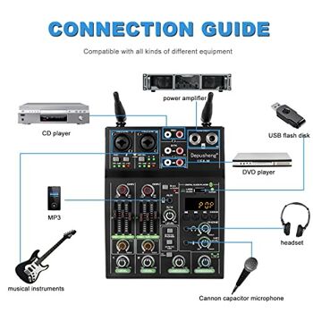 UF4-M Studio Audio Sound Mixer Board - Console de mixage DJ numérique portable professionnelle compatible Bluetooth 4 canaux avec microphone sans fil - Tables de mixage pour l'enregistrement en studio 4