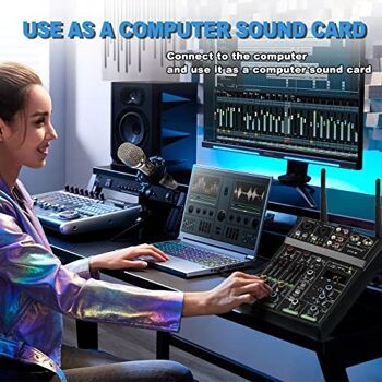 UF4-M Studio Audio Sound Mixer Board - Console de mixage DJ numérique portable professionnelle compatible Bluetooth 4 canaux avec microphone sans fil - Tables de mixage pour l'enregistrement en studio 7
