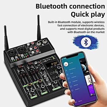 UF4-M Studio Audio Sound Mixer Board - Console de mixage DJ numérique portable professionnelle compatible Bluetooth 4 canaux avec microphone sans fil - Tables de mixage pour l'enregistrement en studio 8