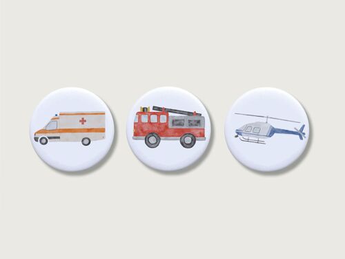 Magnete 3er Set "Fahrzeuge" | Magnet für Kinder | Rettungsfahrzeuge | Polizei | Feuerwehr | Button | Buben | Jungs | Junge || HERZ & PAPIER