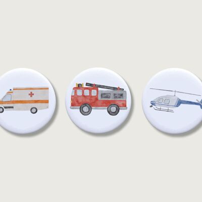 Magnets set of 3 "Vehicles" | Magnet for children | Emergency vehicles | Police | Fire department | Button | boys | boys | Boy || HEART & PAPER