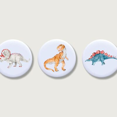 Set di 3 calamite "Dinosauri" | Magnete per bambini | Dinosauri | Tirannosauro | Pulsante | ragazzi | ragazzi | Ragazzo || CUORE E CARTA