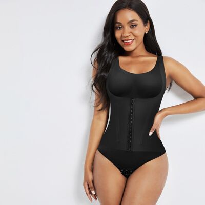 4-in-1 Waist Trainer Corset Shapewear - Buttoned Tummy Control High Waist with Padded Bra -  Black and Nude