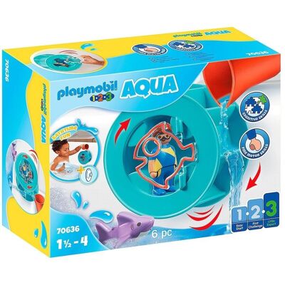Playmobil 1.2.3 Juguete de baño Rueda de agua con bebé tiburón