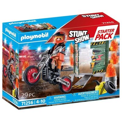 Playmobil Stuntshow Starter Pack Moto con pared de fuego