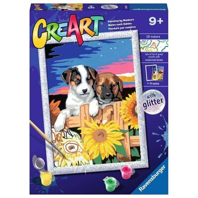 CreArt Pintar por Números Cachorros con girasoles + 7 años