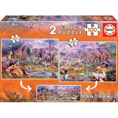 Puzzle Educa doble 2x100 piezas Animales selva