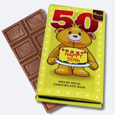 Feliz 50 cumpleaños barra de chocolate con leche