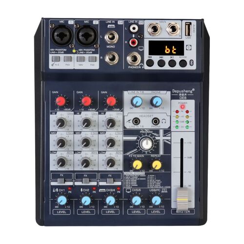 DE8 Audio Mixer 8-CHANNEL PROFESSIONAL DJ Sound Controller, Interface with USB Soundcard for PC Recording, XLR Microphone Jack,5V USB Power CONNECT, PAD,FX 16Bit DSP