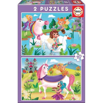 Puzzle doble 2x20 piezas Unicornios Hadas