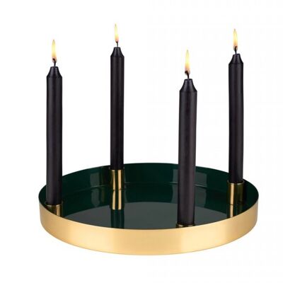 Layer, Tablett mit 4 Kerzenhalter, dark olive/gold