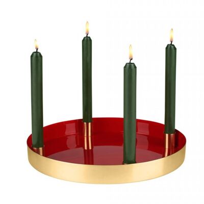 Layer, Tablett mit 4 Kerzenhalter, rot/gold