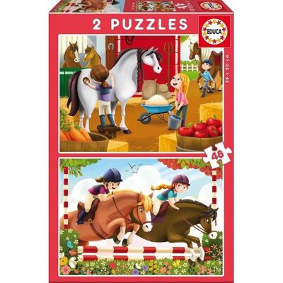 Puzzle doble 2x48 piezas Cuidando caballos