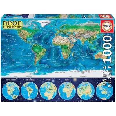 Puzzle Educa Neón 1000 piezas Mapamundi