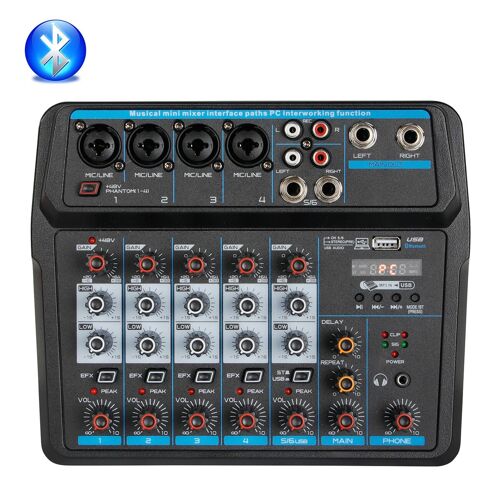 U6 Audio Mixer 6-CHANNEL DJ Sound Controller Interface with USB，Soundcard for PC Recording,USB Audio Interface Audio Mixer, 2-Band EQ, w/Dynamic Mic + Stereo Headphone, for Live Streaming