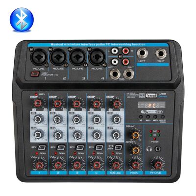U6 Audio-Mixer, 6-Kanal-DJ-Sound-Controller-Schnittstelle mit USB, Soundkarte für PC-Aufnahmen, USB-Audio-Schnittstelle, Audio-Mixer, 2-Band-EQ, mit dynamischem Mikrofon + Stereo-Kopfhörer, für Live-Streaming