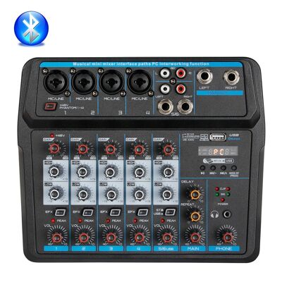 Mezclador de audio U6 Interfaz de controlador de sonido DJ de 6 CANALES con USB, tarjeta de sonido para grabación de PC, mezclador de audio con interfaz de audio USB, ecualizador de 2 bandas, con micrófono dinámico + auriculares estéreo, para transmisión en vivo