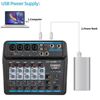 Mélangeur audio U6 Interface de contrôleur de son DJ 6 canaux avec USB, carte son pour enregistrement sur PC, interface audio USB, mélangeur audio, égaliseur 2 bandes, avec micro dynamique + casque stéréo, pour diffusion en direct 8