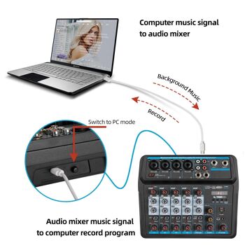 Mélangeur audio U6 Interface de contrôleur de son DJ 6 canaux avec USB, carte son pour enregistrement sur PC, interface audio USB, mélangeur audio, égaliseur 2 bandes, avec micro dynamique + casque stéréo, pour diffusion en direct 9