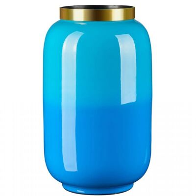 Saigon, Vase mit Metallring, S, Farbverlauf, lagoon/azure
