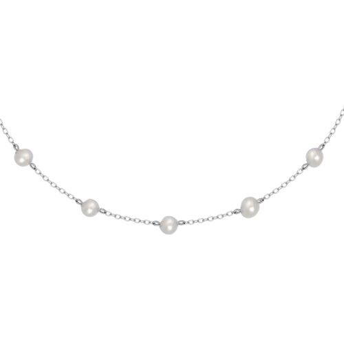 Collier chaîne ras de cou avec 5 perles IMPRESSION Argenté & Perles de culture