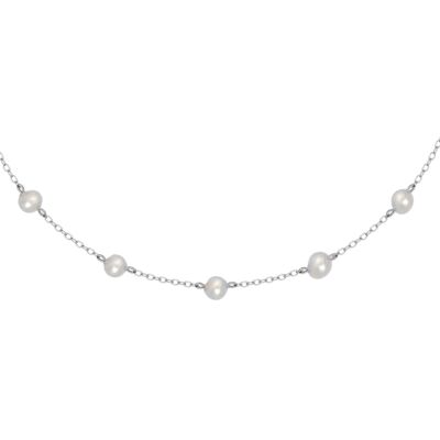 Choker chain necklace with 5 silver IMPRESSION pearls & Cultured pearls
