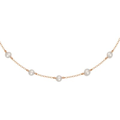 Choker chain necklace with 5 pearls PRINTING Gold & Cultured pearls