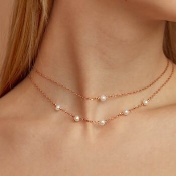 Collier chaîne ras de cou avec 5 perles IMPRESSION Doré & Perles de culture 4