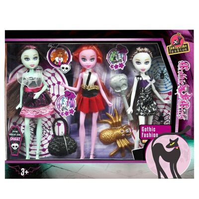 Set 3 Mini muñecas Góticas con accesorios