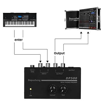 Depusheng D5400 Mini préampli de gramophone stéréo audio électronique, préampli de platine phono, préampli à faible bruit, opération de commande de bouton indépendante portable 7