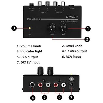 Depusheng D5400 Mini préampli de gramophone stéréo audio électronique, préampli de platine phono, préampli à faible bruit, opération de commande de bouton indépendante portable 8