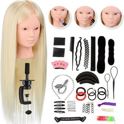 Practice Head Hairdresser Doll Blonde 80% Real Hair - Blow-drying, Styling & Curling with Styling and Curling Iron possible