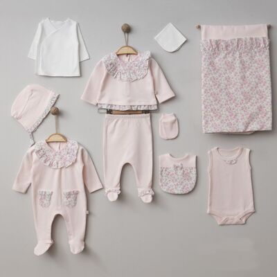 Babyparty-Set für Neugeborene, Mädchen, Blumenmuster, aus 100 % Baumwolle