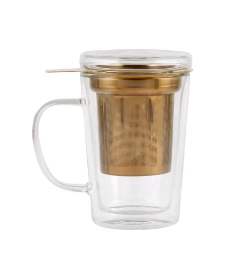 Double wall glass with gold stainless steal infuser 300ml AMO 29378