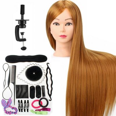 Practice Head Hairdressing Head with Tripod & Styling Accessories - Suitable for styling, cutting and braiding