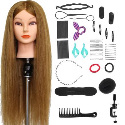 Practice Head 90% Real Hair - Blow-drying, Styling & Curling with Styling and Curling Iron possible!