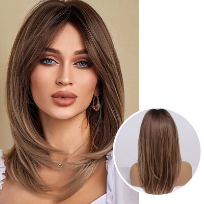 Brown Wig with Layers - Wigs Women Medium Long Hair - 50 cm