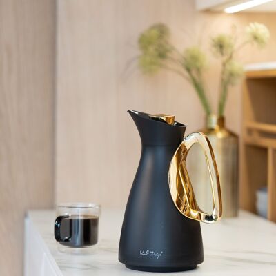 Thermos with glass inner 1l black and gold ALESSIA 29200