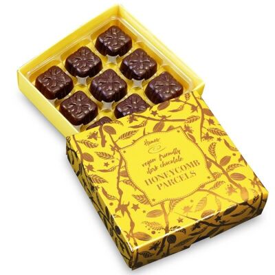 Gamme Bronze - 9 parcelles de chocolat noir en nid d'abeille.