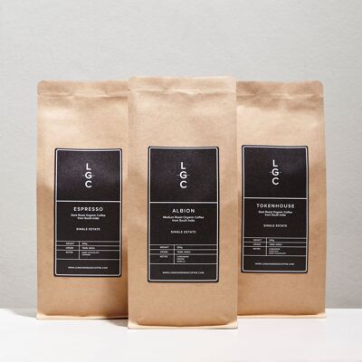 Das LGC-Paket (südindischer Spezialkaffee aus einer einzigen Herkunft) 250 g x 3