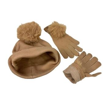 Ensemble bonnet + gants en laine et cachemire pour femme pour l'hiver 1