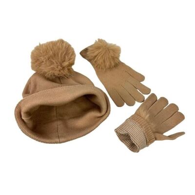 Women's Wool and Cashmere Hat+Gloves Set for Winter
