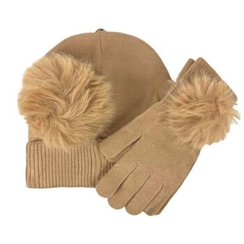 Ensemble bonnet + gants en laine et cachemire pour femme pour l'hiver 2