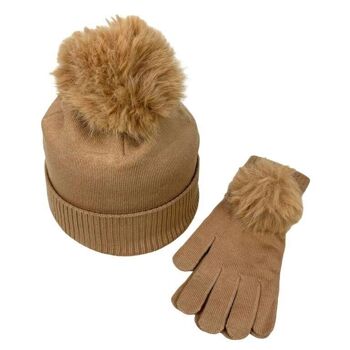 Ensemble bonnet + gants en laine et cachemire pour femme pour l'hiver 3