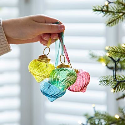 Set of 4 Keya Coloured Recycled Glass Raindrop Baubles