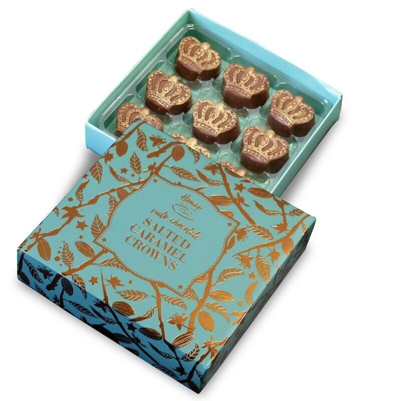 Bronze-Reihe – 9 Milchschokoladen-Kronen mit gesalzenem Karamell und Goldstaub