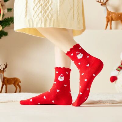 Calcetines de encaje navideños con corazones