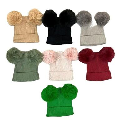 Wool and Cashmere Hat with 2 Removable Pompoms. Sales